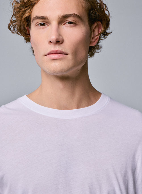 Camiseta blanca de manga larga con cuello redondo en algodón orgánico - MAJESTIC FILATURES