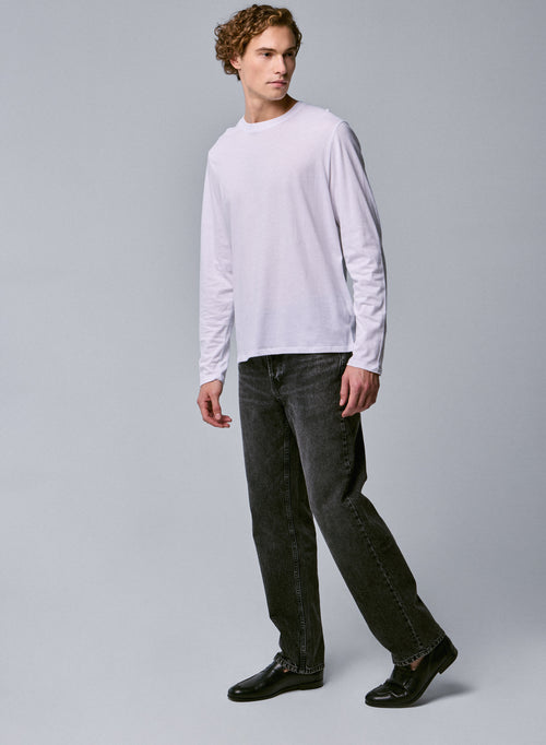 Camiseta blanca de manga larga con cuello redondo en algodón orgánico - MAJESTIC FILATURES
