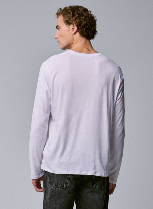 Camiseta blanca de manga larga con cuello redondo en algodón orgánico - MAJESTIC FILATURES