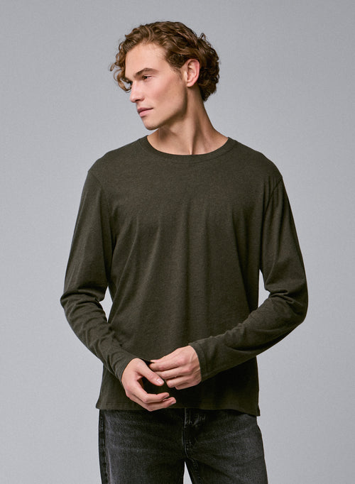 Camiseta de manga larga con cuello redondo verde en algodón orgánico - MAJESTIC FILATURES