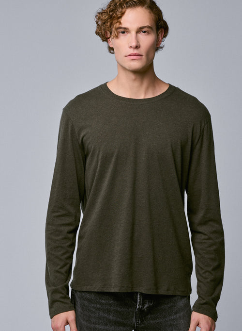 Camiseta de manga larga con cuello redondo verde en algodón orgánico - MAJESTIC FILATURES