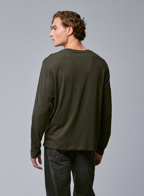 Camiseta de manga larga con cuello redondo verde en algodón orgánico - MAJESTIC FILATURES