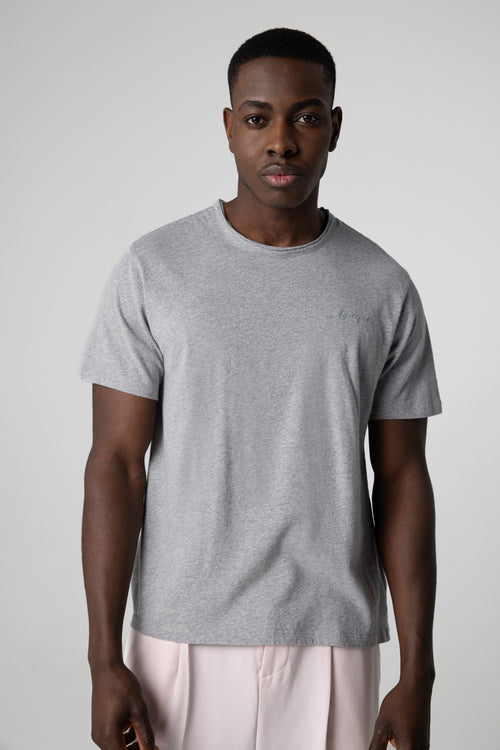 T-shirt Gris Col Rond Manches Courtes en Coton organique - MAJESTIC FILATURES