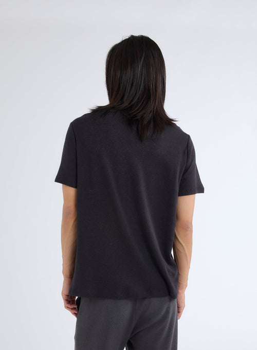 T-shirt Noir / gris chiné Col Rond Manches Courtes en Coton et Cachemire - MAJESTIC FILATURES