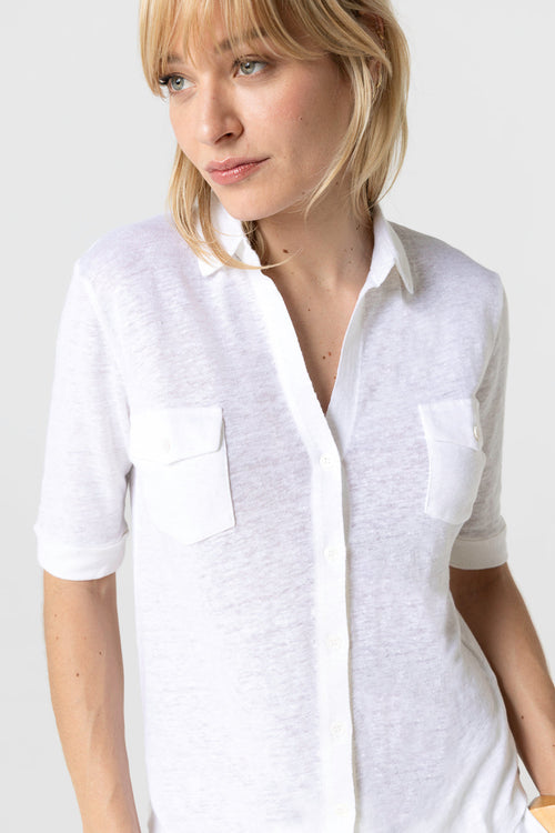 Camisa blanca con mangas codos de lino/elastano - MAJESTIC FILATURES