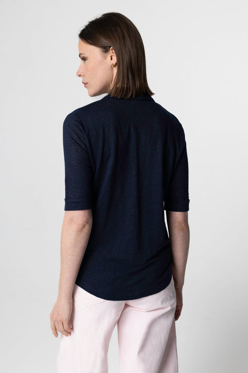 Chemise Marine Manches Coudes en Lin / Elasthanne - MAJESTIC FILATURES