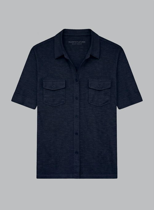 Chemise Marine Manches Coudes en Lin / Elasthanne - MAJESTIC FILATURES