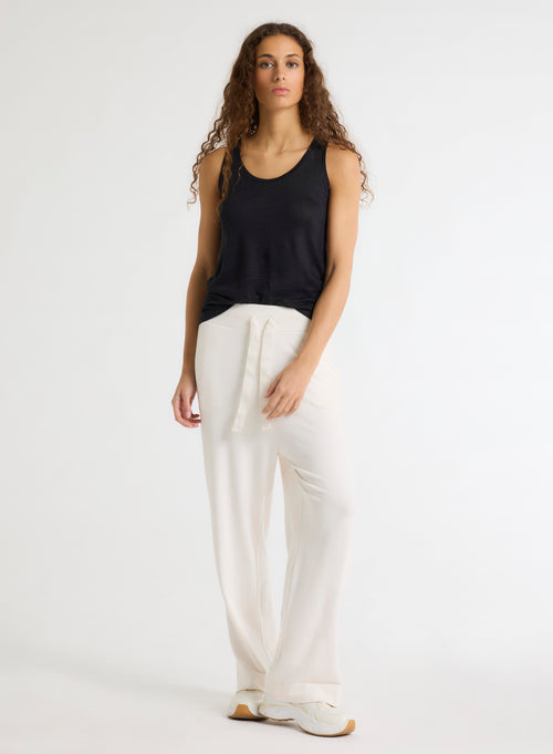 Camiseta de tirantes negra sin mangas©de lino / elastano con cuello en U - MAJESTIC FILATURES