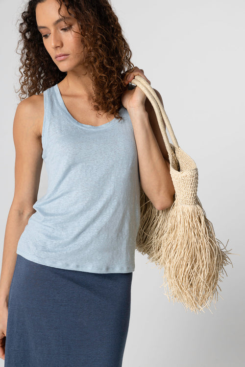 Ärmelloses Tanktop mit U-Ausschnitt aus Leinen/Elasthan in Hellblau - MAJESTIC FILATURES