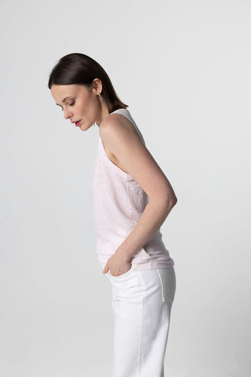 Camiseta sin mangas rosa con cuello en U de lino/elastano - MAJESTIC FILATURES