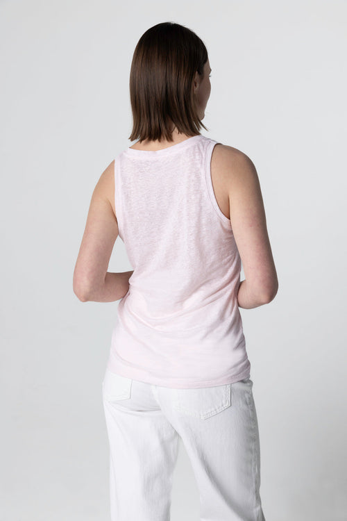 Camiseta sin mangas rosa con cuello en U de lino/elastano - MAJESTIC FILATURES