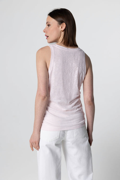 Camiseta sin mangas rosa con cuello en U de lino/elastano - MAJESTIC FILATURES