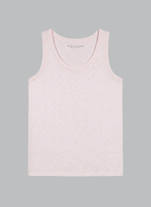 Pink U-neck Tank Top in Linen / Elastane - MAJESTIC FILATURES