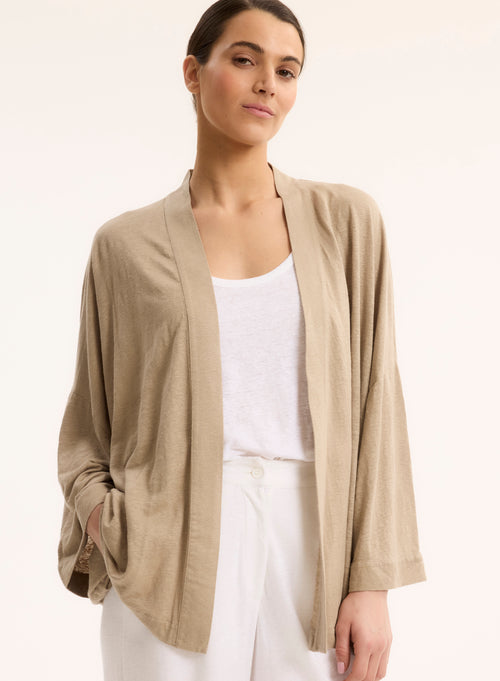 Gilet Beige Col Profond Manches Longues - MAJESTIC FILATURES