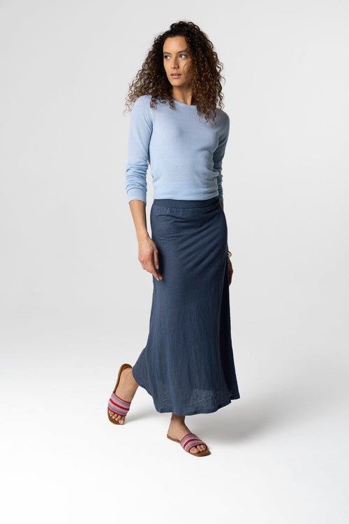 Jupe Bleu Foncé en Lin / Elasthanne - MAJESTIC FILATURES