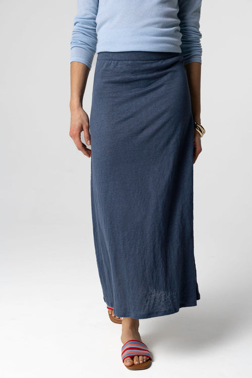 Falda azul oscuro de lino y elastano - MAJESTIC FILATURES
