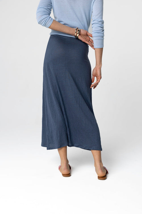 Jupe Bleu Foncé en Lin / Elasthanne - MAJESTIC FILATURES