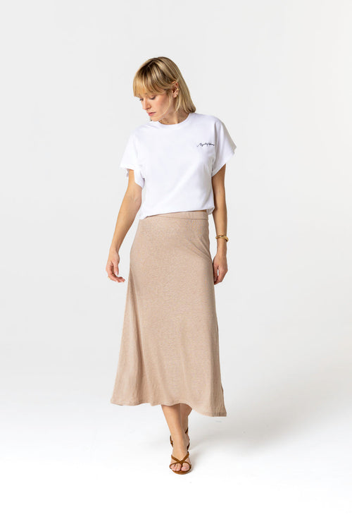 Falda beige de lino y elastano - MAJESTIC FILATURES