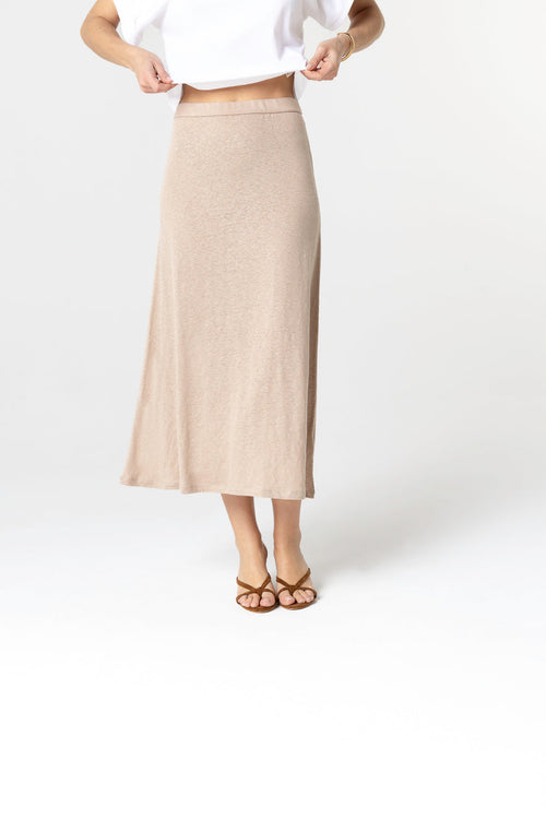 Falda beige de lino y elastano - MAJESTIC FILATURES