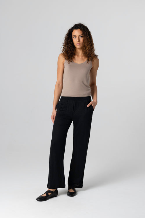 Pantalon Noir en Lin / Elasthanne - MAJESTIC FILATURES