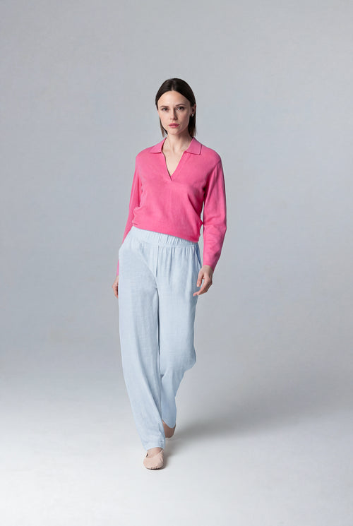 Hose aus Leinen/Elasthan in Hellblau - MAJESTIC FILATURES