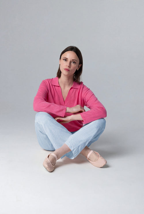 Hose aus Leinen/Elasthan in Hellblau - MAJESTIC FILATURES