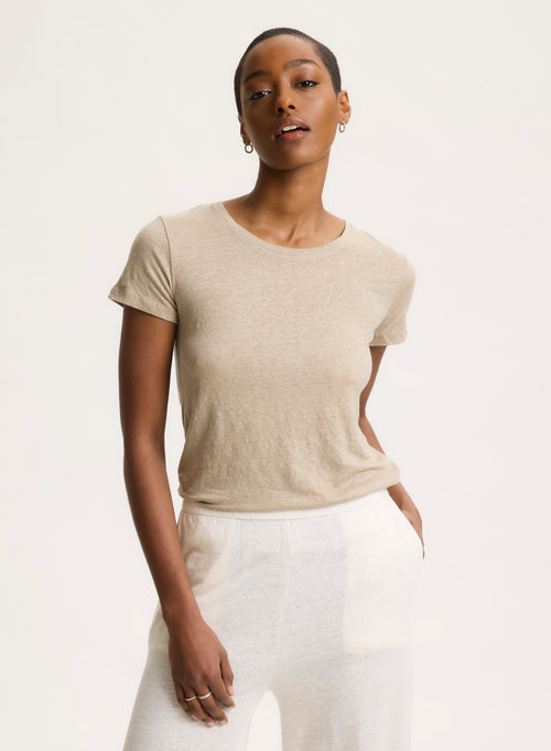 Beige T-shirt Round Neck Short Sleeve - MAJESTIC FILATURES