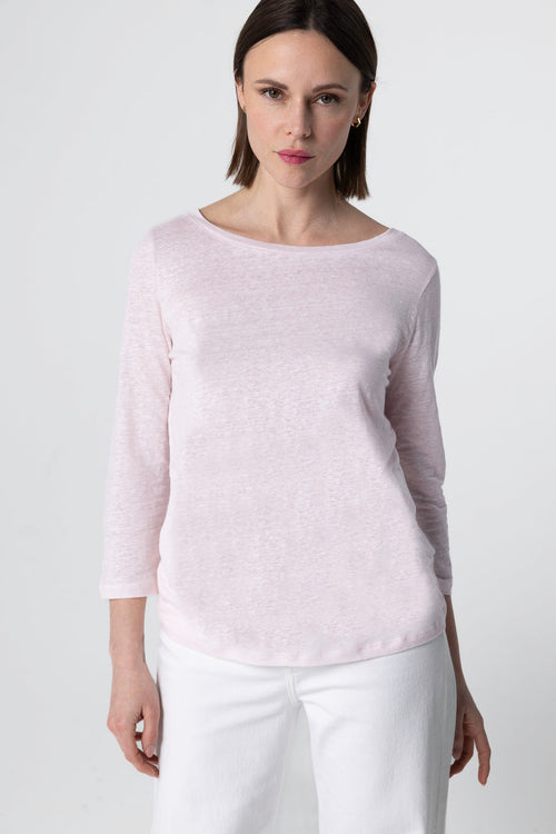 T-shirt Rose Col Bateau Manches Trois quarts en Lin / Elasthanne - MAJESTIC FILATURES