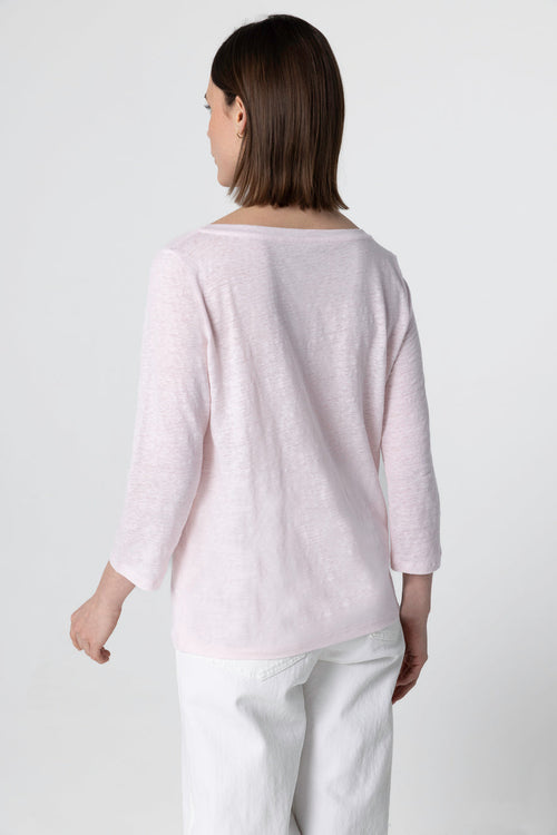 T-shirt Rose Col Bateau Manches Trois quarts en Lin / Elasthanne - MAJESTIC FILATURES