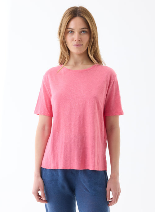 Tee shirt Candy pink Manches Coudes Col Rond - MAJESTIC FILATURES