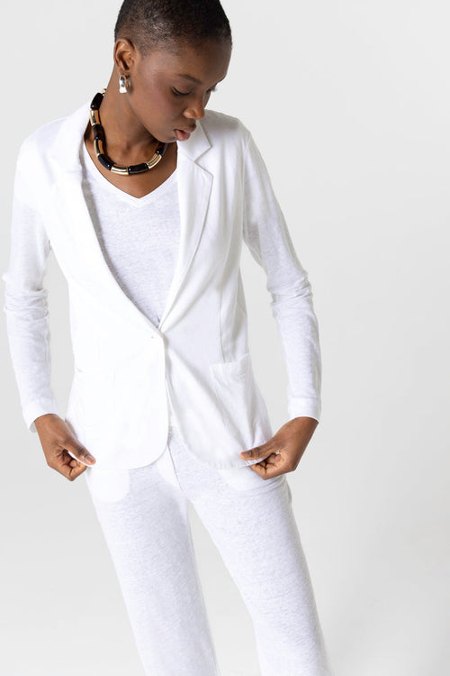 Langärmelige Jacke aus Leinen/Elasthan in Weiß - MAJESTIC FILATURES