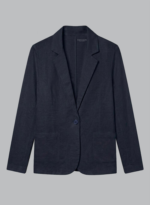 Chaqueta azul marino de manga larga en Lino / Elastano - MAJESTIC FILATURES