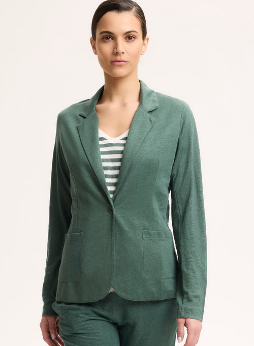 Veste Verte Col V Manches Longues en Lin - MAJESTIC FILATURES