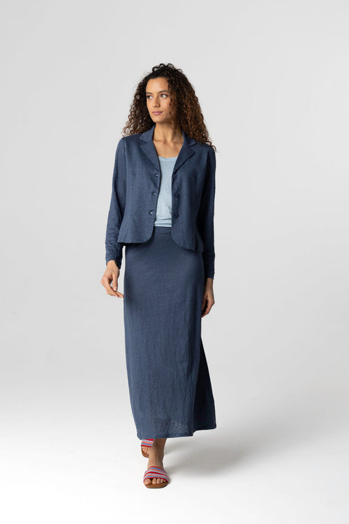 Jacke mit Jackenkragen und langen Ärmeln aus Leinen/Elasthan in Dunkelblau - MAJESTIC FILATURES