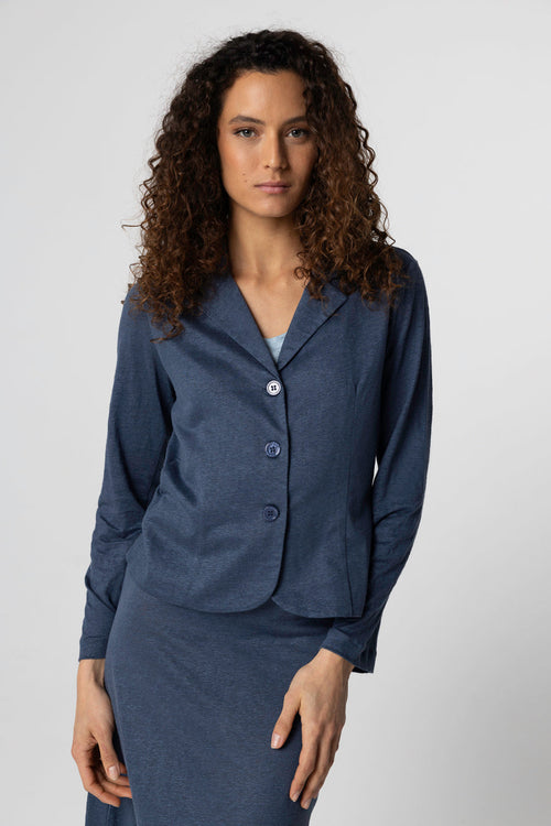 Jacke mit Jackenkragen und langen Ärmeln aus Leinen/Elasthan in Dunkelblau - MAJESTIC FILATURES