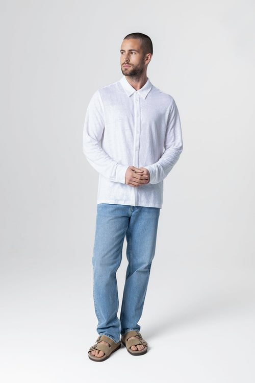Camisa blanca de manga larga de lino / elastano - MAJESTIC FILATURES