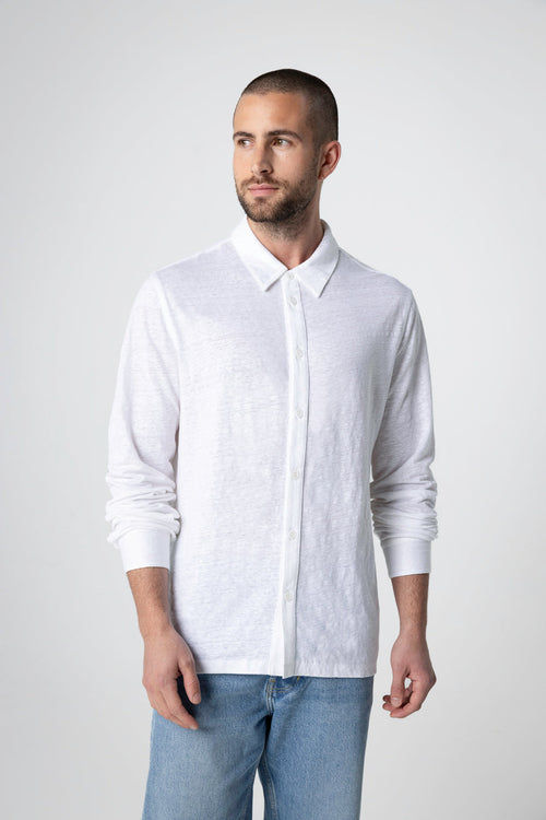 White Long Sleeve Linen Shirt - MAJESTIC FILATURES