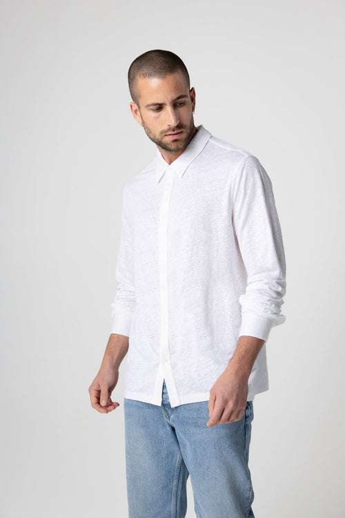 Camisa blanca de manga larga de lino / elastano - MAJESTIC FILATURES