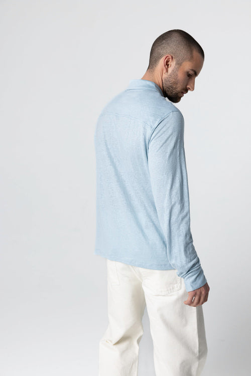 Hemd mit Kragen und langen Ärmeln aus Leinen/Elasthan in Hellblau  - MAJESTIC FILATURES