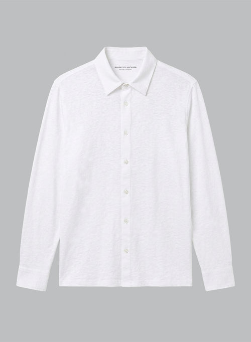 White Long-Sleeve Collared Shirt in Linen / Elastane - MAJESTIC FILATURES