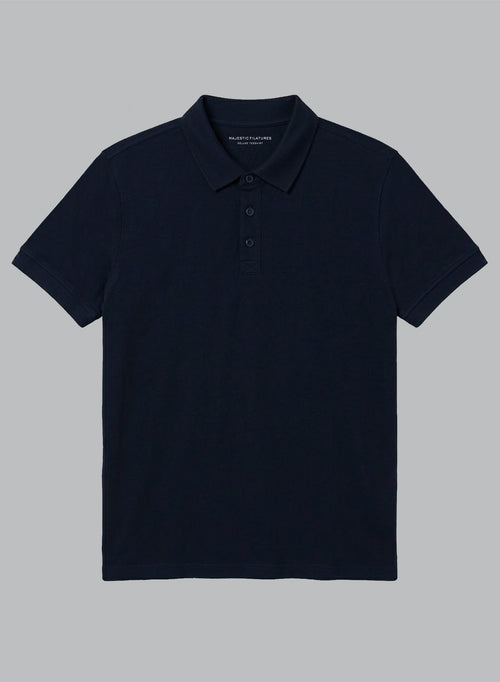 Navy Short-Sleeve Polo in Linen / Elastane - MAJESTIC FILATURES