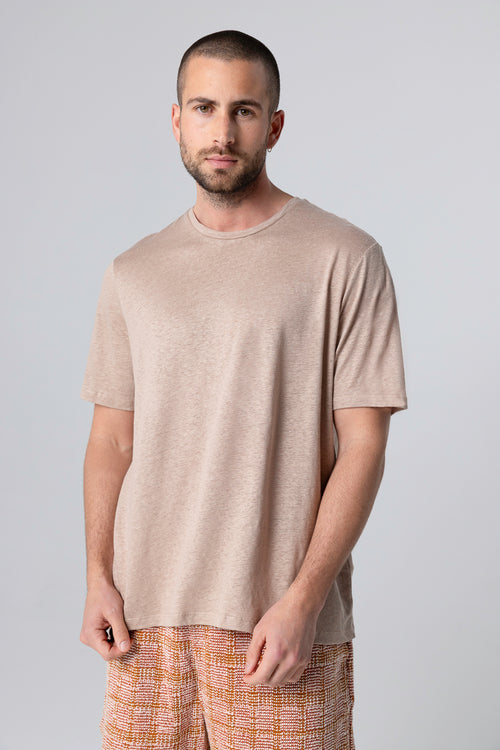 Desert Round Neck Short Sleeve T-shirt in Linen / Elastane - MAJESTIC FILATURES