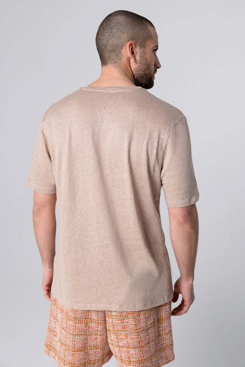 Desert Round Neck Short Sleeve T-shirt in Linen / Elastane - MAJESTIC FILATURES