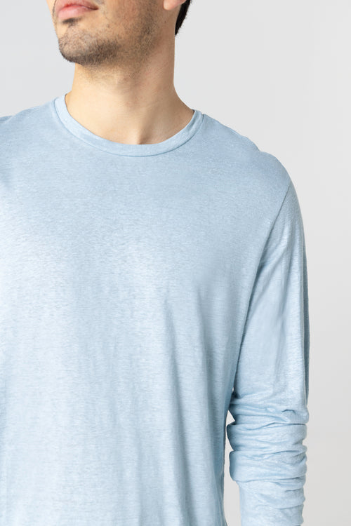 T-shirt bleu clair Col Rond Manches Longues en Lin / Elasthanne - MAJESTIC FILATURES
