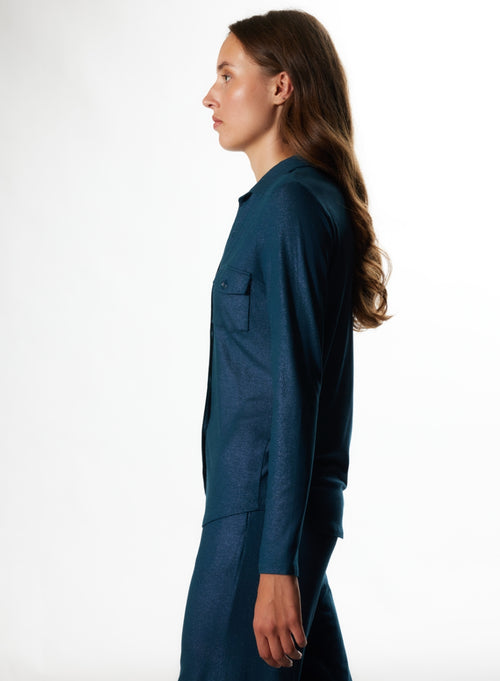 Chemise Bleu Manches Longues en Viscose / Elasthanne - MAJESTIC FILATURES