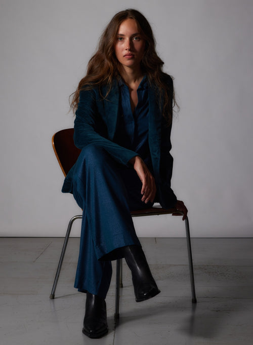 Chemise Bleu Manches Longues en Viscose / Elasthanne - MAJESTIC FILATURES