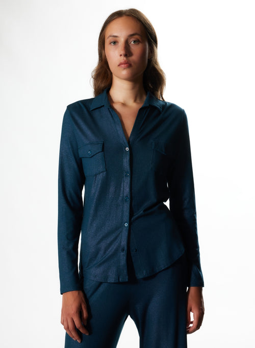 Chemise Bleu Manches Longues en Viscose / Elasthanne - MAJESTIC FILATURES