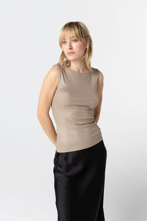 Ärmelloses Tanktop mit U-Boot-Ausschnitt aus Viskose/Elasthan in Kaffe Latte - MAJESTIC FILATURES