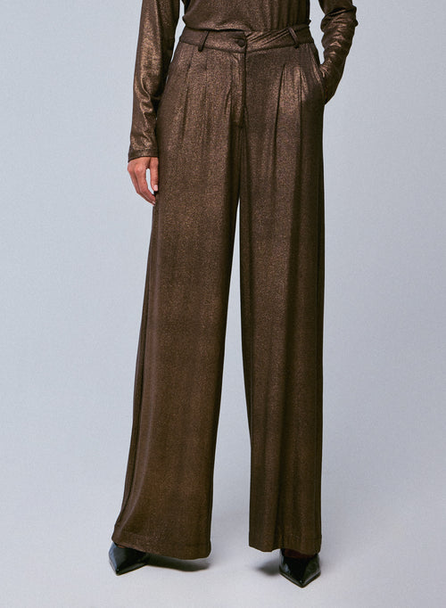 Brown Viscose/Elastane Pants - MAJESTIC FILATURES
