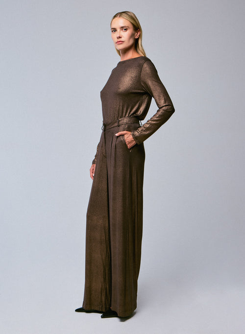 Brown Viscose/Elastane Pants - MAJESTIC FILATURES